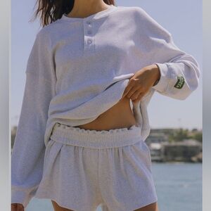 Daily Drills Oversized Thermal Henley - Light Grey